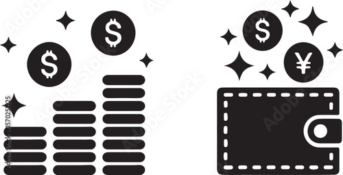 Money and Wallet Icons with Sparkles