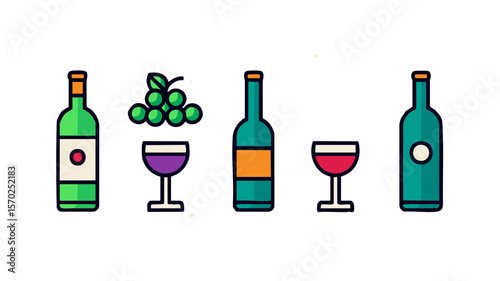 Wine bottles and glasses vector illustration for wine tasting and bar promotion graphic design concept