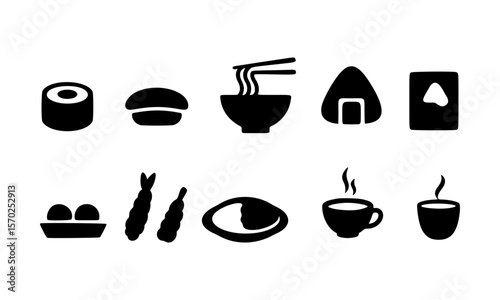 Japanese Cuisine Icons Sushi, Ramen, Onigiri, and More