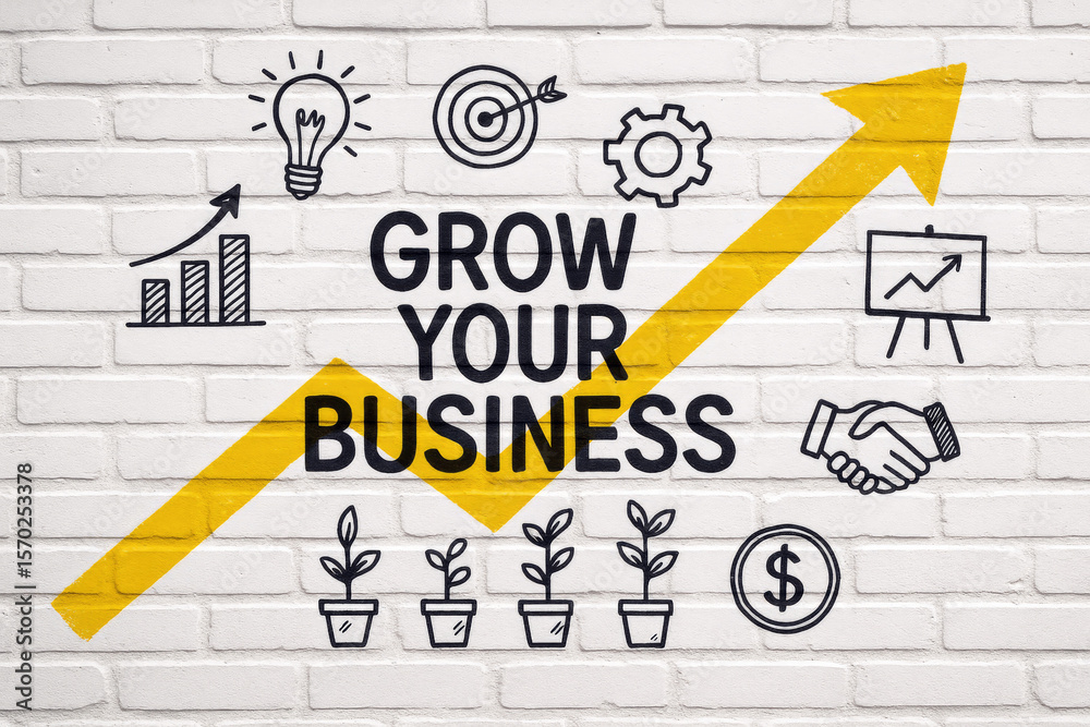 Obraz premium Business growth concept with upward arrow and icons light bulb target
