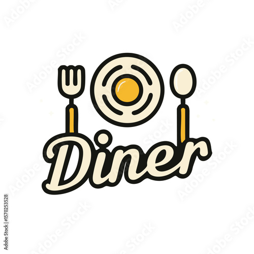 Diner logo design with egg fork and spoon for restaurant and cafe branding and menu design ideas