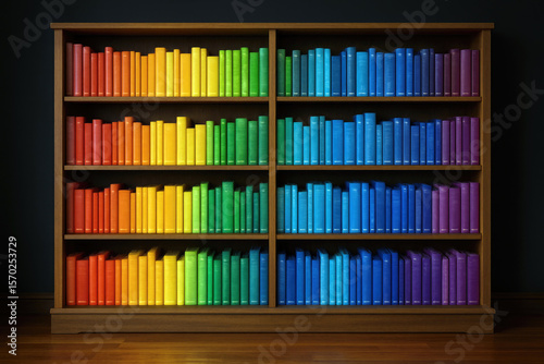 Colorful Bookshelf Arrangement rainbow orange