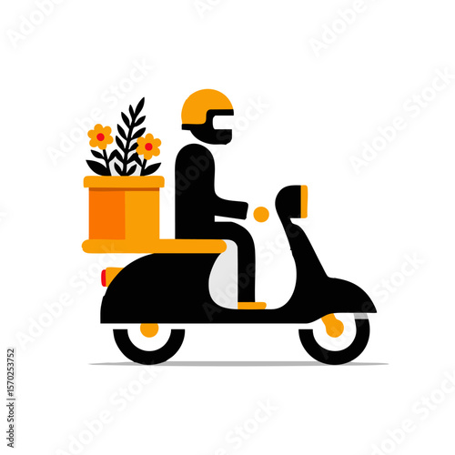 Delivery service flower shop scooter motorcycle fast shipping online order vector illustration 100
