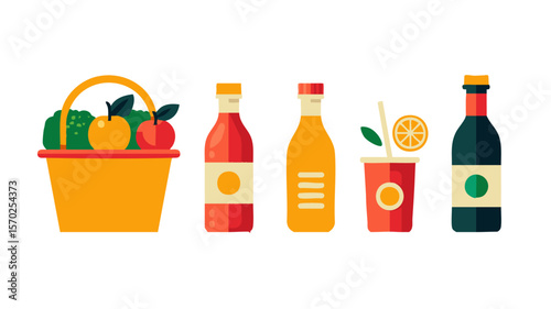 Fruits juices and drinks vector illustration for healthy lifestyle and nutrition concept design art 100