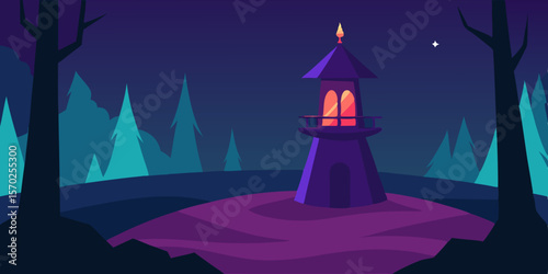 Fairytale castle in a snowy winter night landscape with moon and stars, perfect for a Christmas holiday illustration
