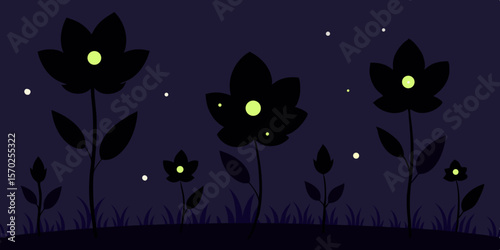 A spooky, cute cartoon cat silhouette against a moonlit black sky with a tree and flying bats, evoking a dark Halloween night nature scene