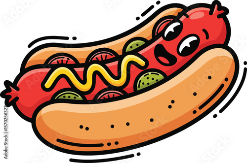  Classic Hot Dog with Mustard Relish Fast Food Cuisine