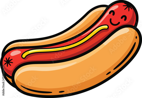 Happy Hot Dog Cartoon Mascot Fast Food Delicious Meal