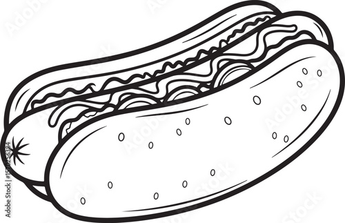 Hot Dog Outline Toppings Classic Fast Food