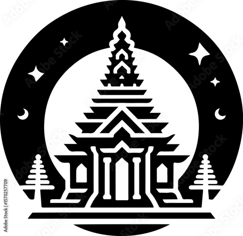 vector illustration silhouette design icon logo symbol temple shrine sacred worship as travel mascot for traditional ethnic buildings 