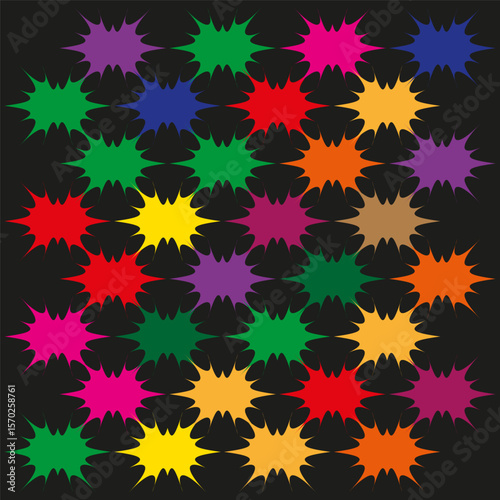 Neon star sprinkle. Color asterisk cloud. Dark pattern Vector. Cosmic party burst.