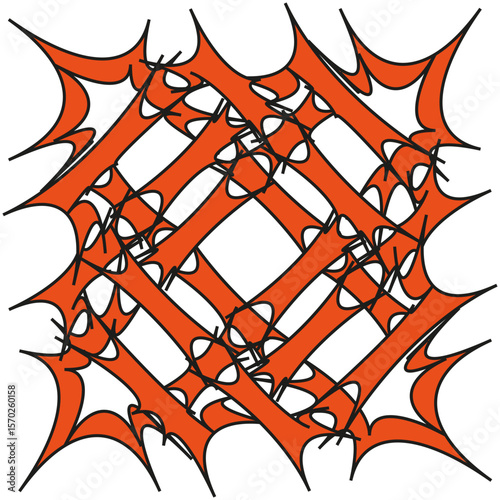 Orange spike icon. Angular web motif. Dynamic mesh Vector. White backdrop emblem.