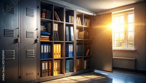 Organized School Locker Interior with Supplies. Back to School Concept. Generated image