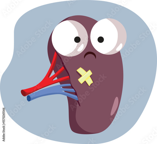 Sad Injured Spleen Organ in Pain Vector Illustration. Medical issue that occurs due to spleen problems
