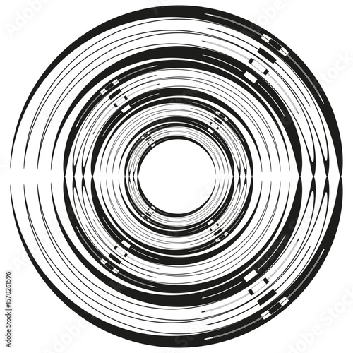 Circular abstract pattern. Hypnotic ripple design. Concentric swirl lines. Vector motion effect.