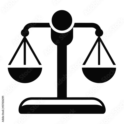 Minimalist black and white weighing scale icon for balance and justice themes