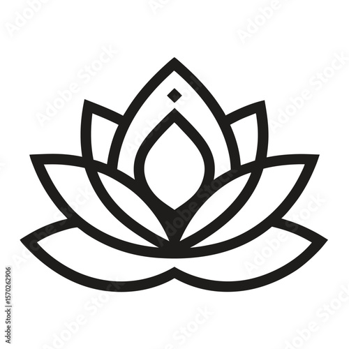 Minimalist black and white yoga lotus symbol icon for wellness and spirituality