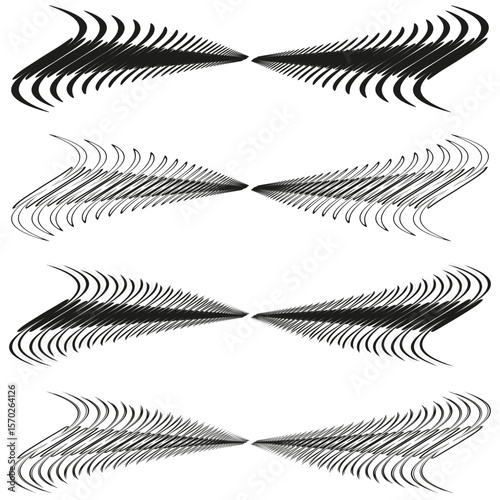 Wavy abstract shapes. Dynamic line pattern. Black stroke vector. Optical distortion element.
