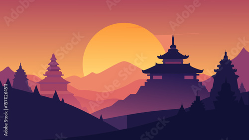 silhouette of pagoda in temple