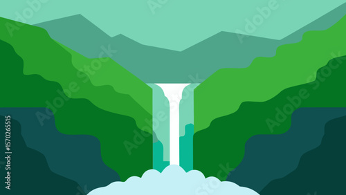 Serene Waterfall Landscape A Minimalist Nature Illustration