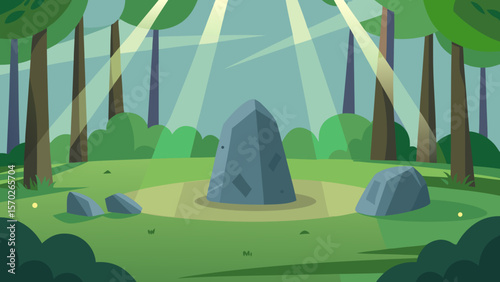 Enchanted Forest Mysterious Stone Circle in Sunlit Glade