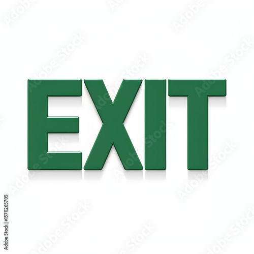 high-resolution vector illustration of a minimalist “EXIT” signboard, features a bold white “EXIT” word in uppercase, set in a clean sans-serif font, centered  in a solid green rectangular background.