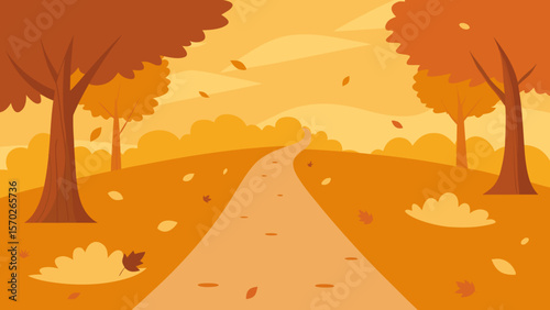 Autumnal Pathway A Serene Fall Landscape Illustration