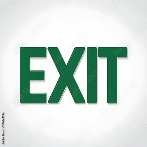 high-resolution vector illustration of a minimalist “EXIT” signboard, features a bold white “EXIT” word in uppercase, set in a clean sans-serif font, centered  in a solid green rectangular background.