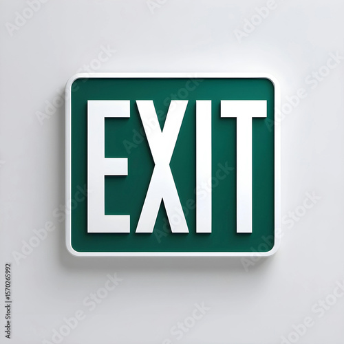 high-resolution vector illustration of a minimalist “EXIT” signboard, features a bold white “EXIT” word in uppercase, set in a clean sans-serif font, centered  in a solid green rectangular background.