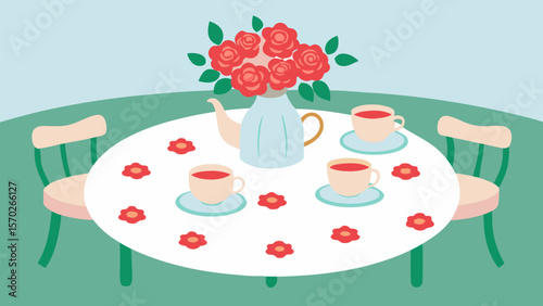 Elegant Tea Party Roses, Teacups, and Tranquil Moments