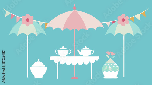 Pastel Tea Party Elegant Umbrella Setting & Festive Decorations