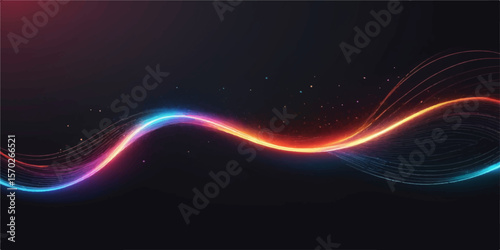 Abstract light waves illuminate a dark space, creating a glowing, colourful energy pattern with dynamic lines and curves