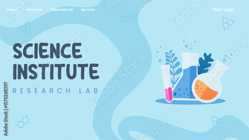 Chemical Laboratory, Science, Pharmaceutical Research Landing Page Template, Conduct Medical Analysis with Equipment Microscope and Glass Flasks background