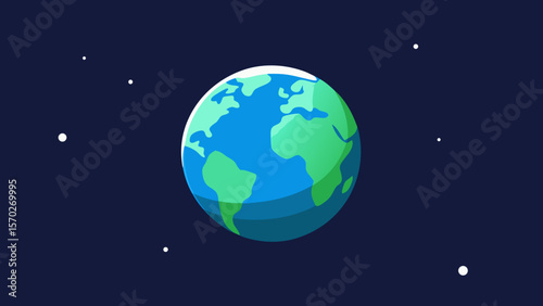 An abstract 3D globe of Earth and the moon in space with stars, continents, and oceans visible, illuminated by a distant light