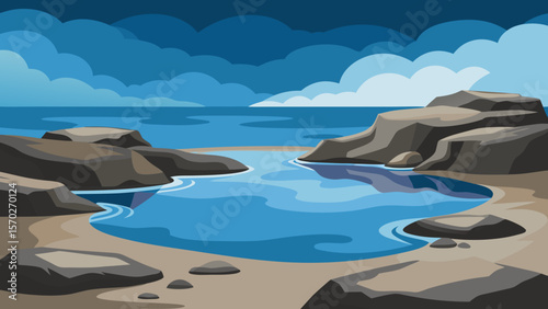 Serene Coastal Tide Pool Evening Rocks and Tranquil Waters