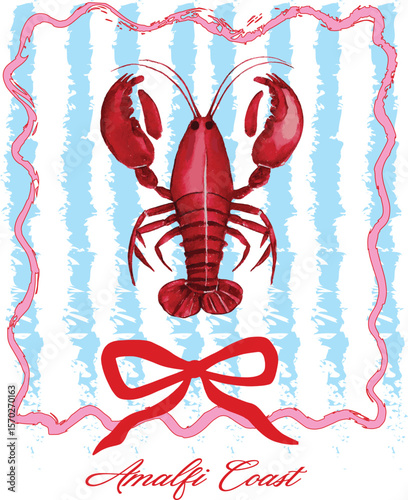 Euro Summer abstract lemon lobster cute wavy slogan trendy wine vino red glass cocktail bow cute checker modern trending Tee t-shirt logo slogan graphic artwork typography tote badge emblem sketch