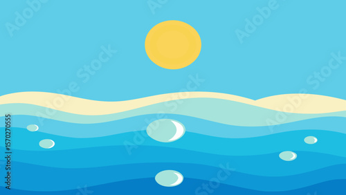 Abstract vector illustration of dynamic blue sea waves, capturing the essence of summer ocean motion and light