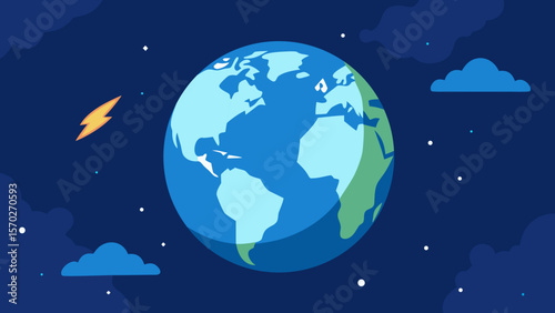A vibrant 3D illustration of Earth and the Moon in space, showcasing continents and oceans, perfect for global communication and travel