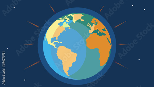 Blue and green Earth globe in space, a 3D illustration showing continents like Europe, Asia, and America for global geography and travel