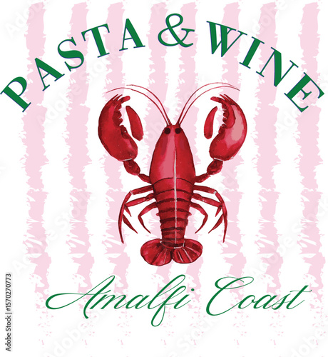 Euro Summer abstract lemon lobster cute wavy slogan trendy wine vino red glass cocktail bow cute checker modern trending Tee t-shirt logo slogan graphic artwork typography tote badge emblem sketch