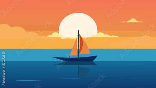 Sailing yacht at sunset on the ocean horizon