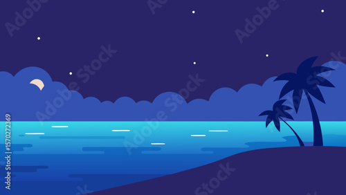 Serene Night Tropical Beach Scene under Starlit Sky