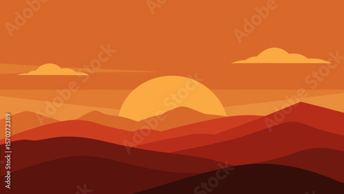 Sunset Silhouette Minimalist Mountain Landscape Illustration
