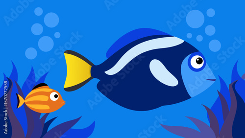 Ocean Life Vibrant Fish Illustration, Underwater Scene