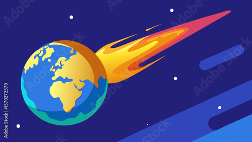 Fiery Comet Impacting Earth A Cosmic Collision Illustration