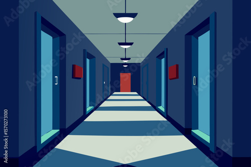 corridor with blue and red light