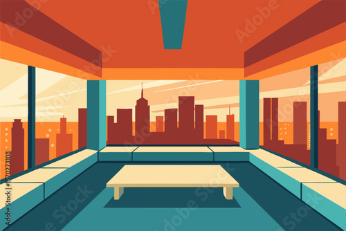city skyline at sunset