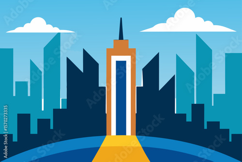 Abstract city vector illustration featuring urban architecture, business buildings, and a skyline design
