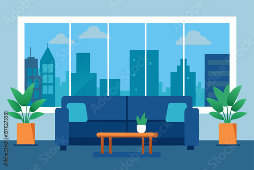 Modern urban landscape with green eco architecture and a city skyline featuring people and trees