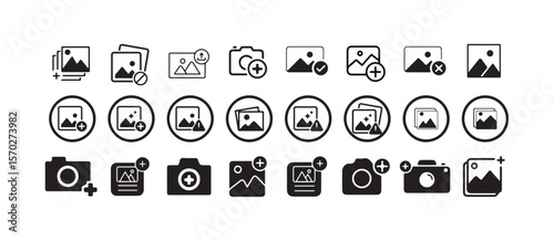 Add photo icon, flat, camera icon with plus, add picture button, Photo icon, vector illustration  eps 10.
